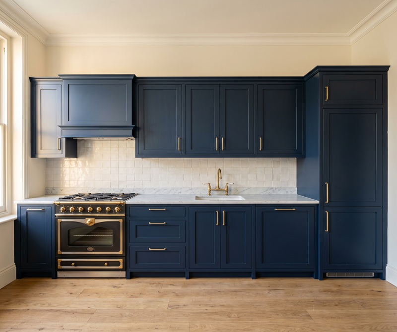 Неоклассическая кухня в тёмно-синем